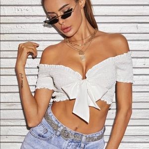 Off Shoulder Tie-Front Crop Top